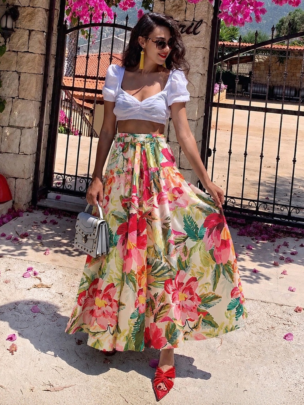 NWOT! FARM Rio bohemian Painted Flowers Off-White Maxi Skirt - Picture 1 of 10
